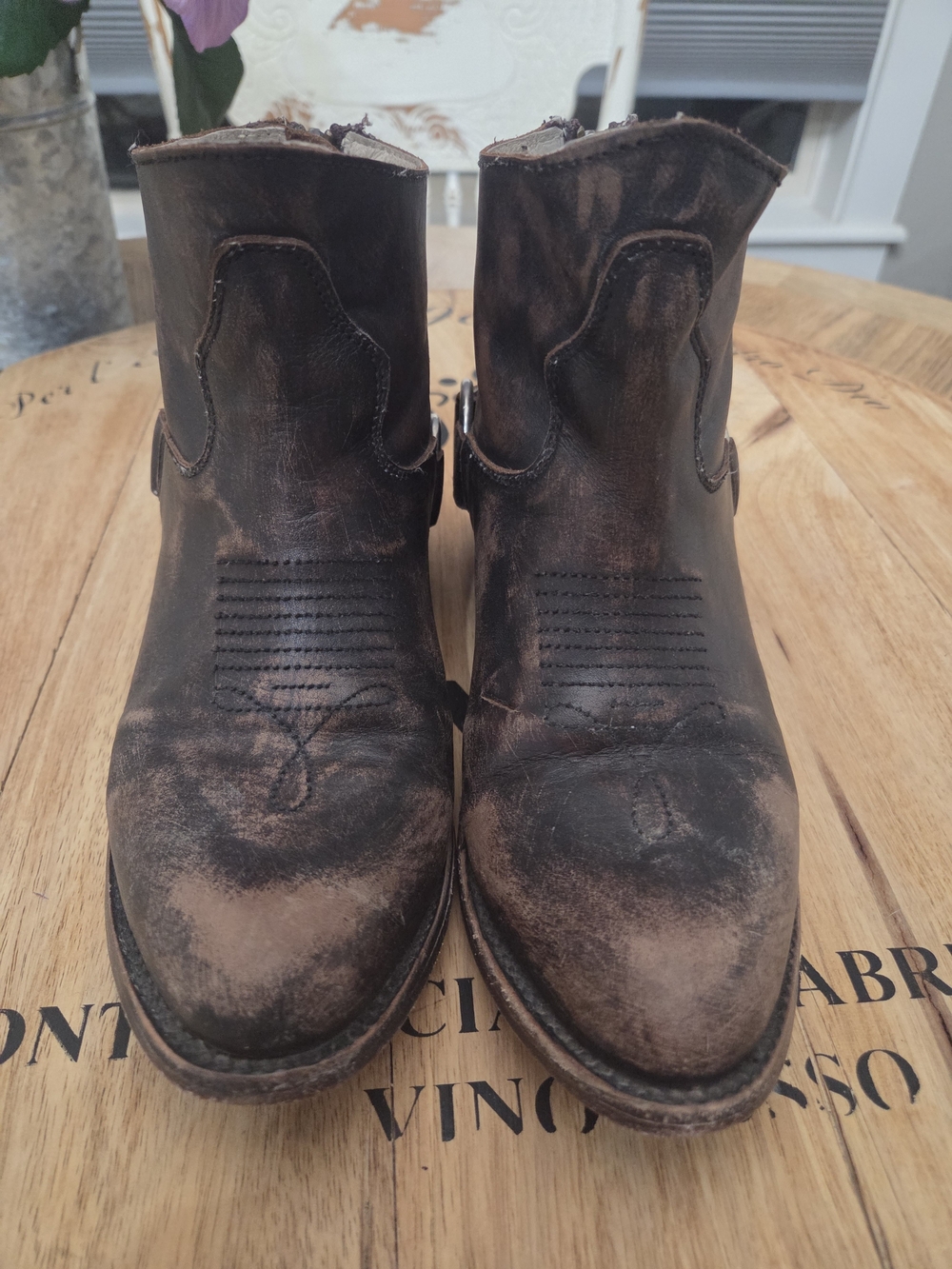 Freebird Distressed Brown Leather Ankle Booties with Harness Ring - Picture 2 of 7